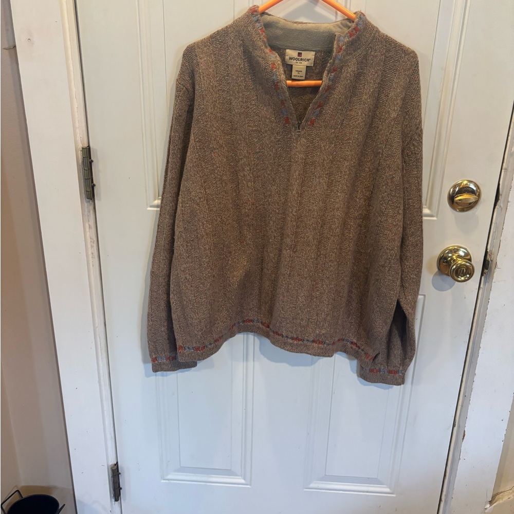 Woolrich V-Neck Sweater with Tan and Red Accents